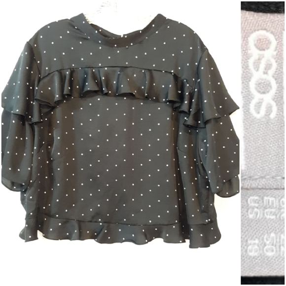 Asos Polka Dot Ruffle Open Back Crop Top - Picture 1 of 8